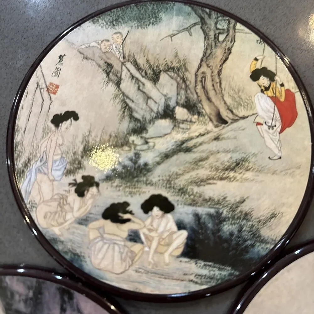 Six Korean Coaster Set With Sin Yun Bok Art Detailed Korean Scenes Laminate Cork